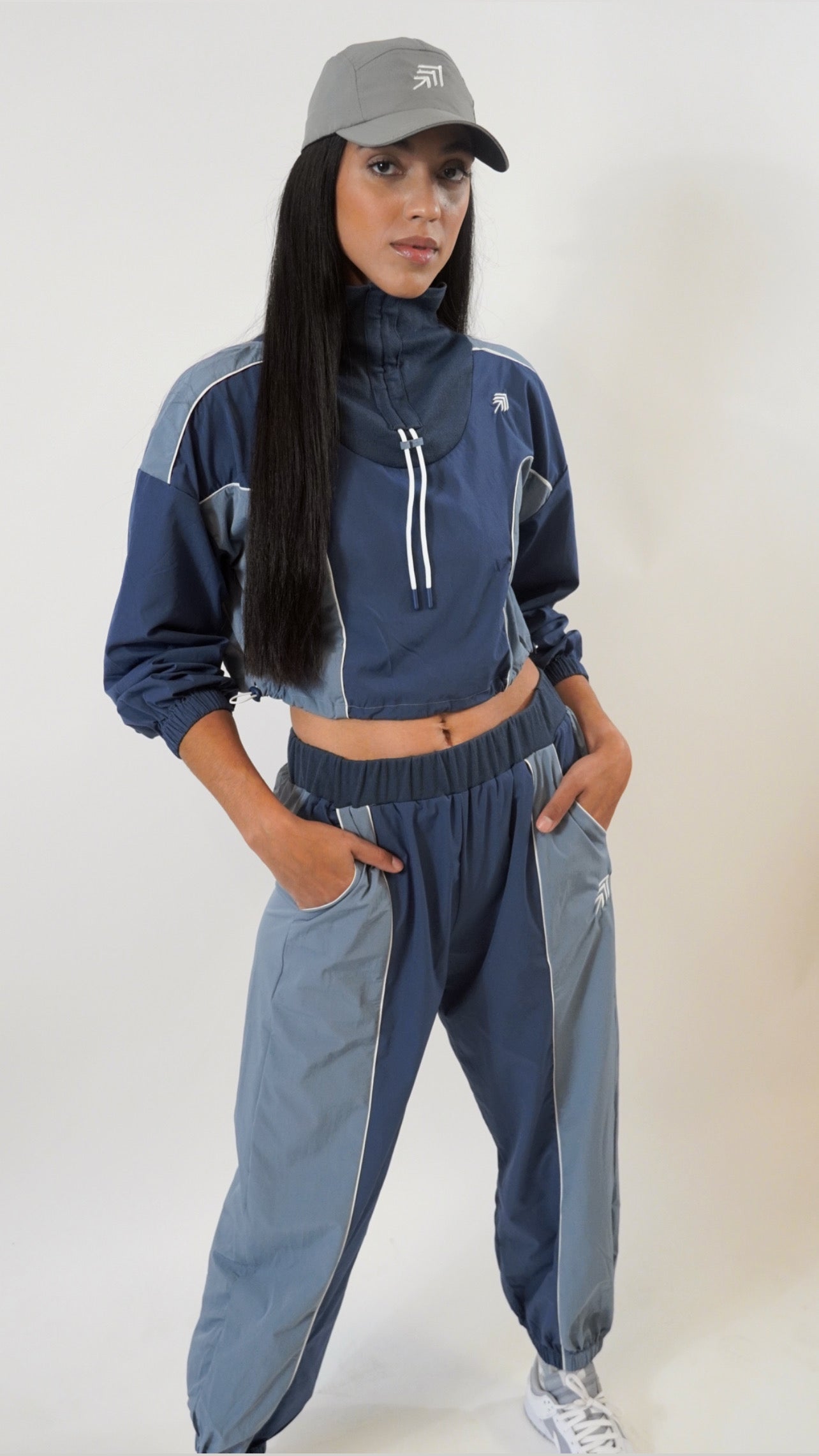 Redemption Color Block Track Suit Cropped Long Sleeve Top